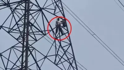 न्याय नहीं मिलने पर हाईटेंशन टावर पर चढ़ा ग्रामीण, मनाने पहुंचे अफसर